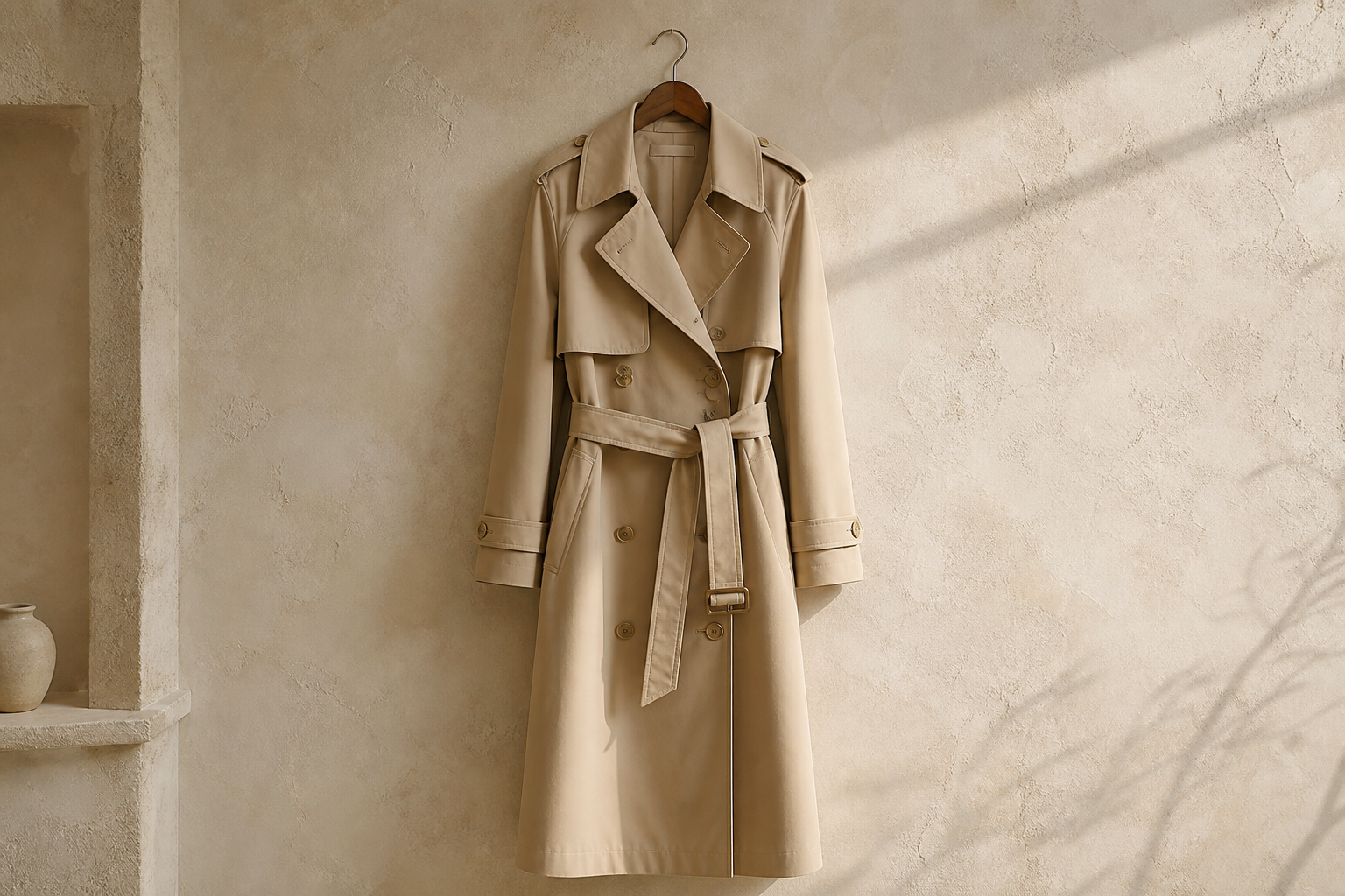 Long Cotton Trench in Mastic Limited Edition